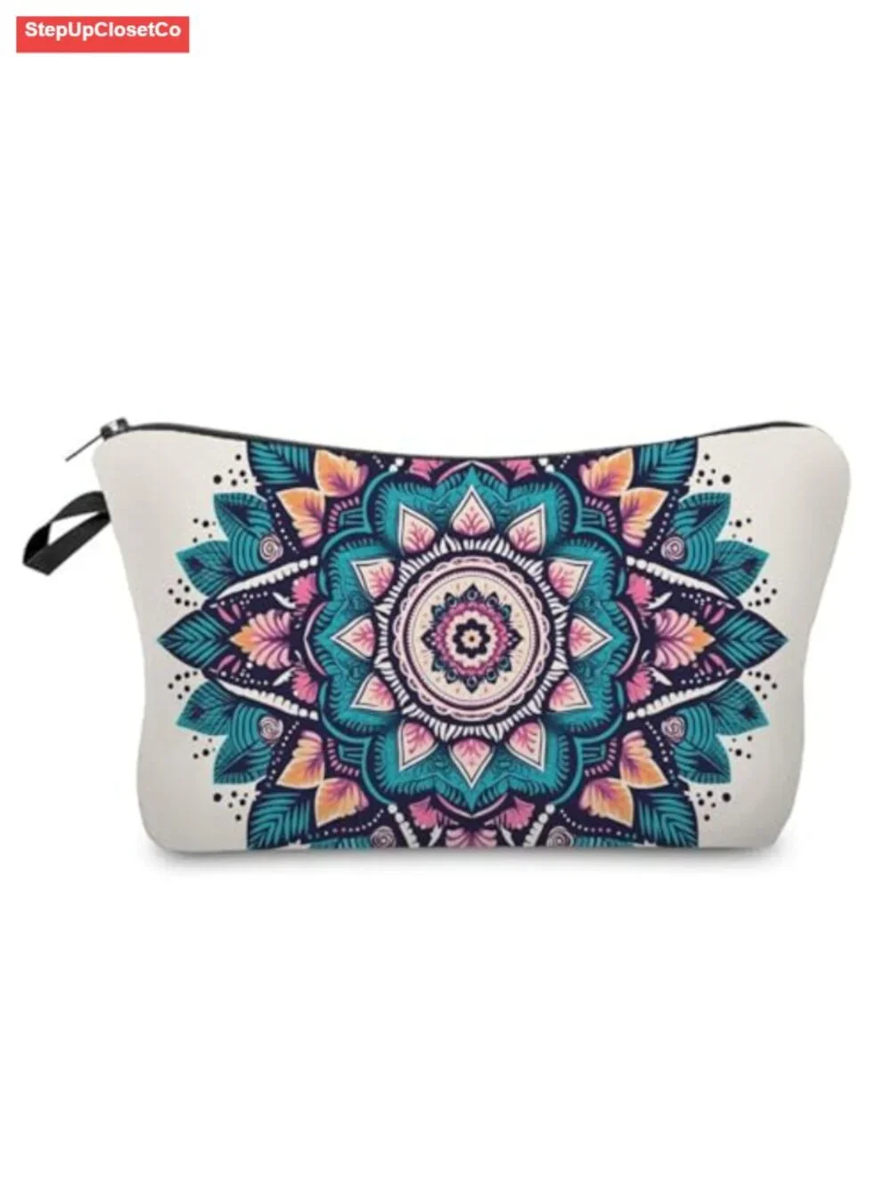 Floral Mandala Cosmetic Bag Padded Makeup Organizer Polyester Zipper Pouch